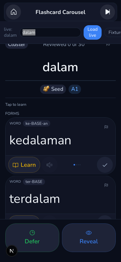 dalam's card, scrolled: the Forms label appears here