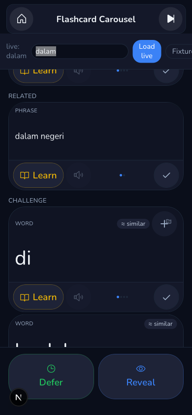 dalam's card, scrolled further: the Challenge label