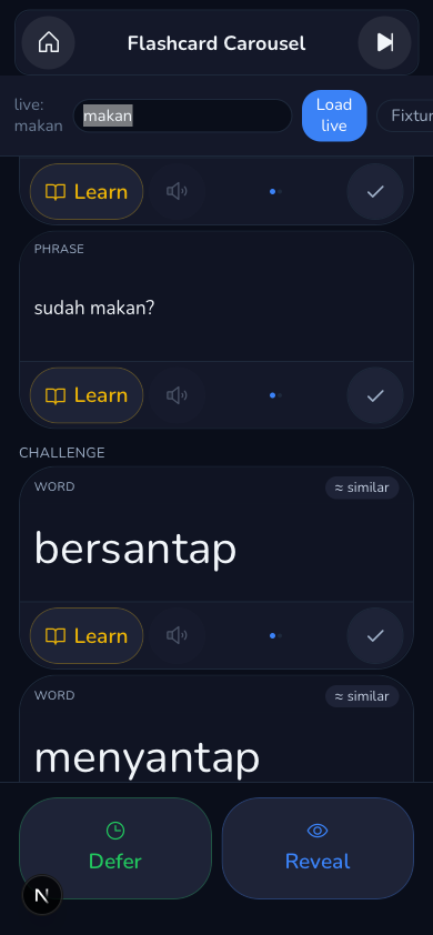 makan's card, scrolled: the Challenge section's label